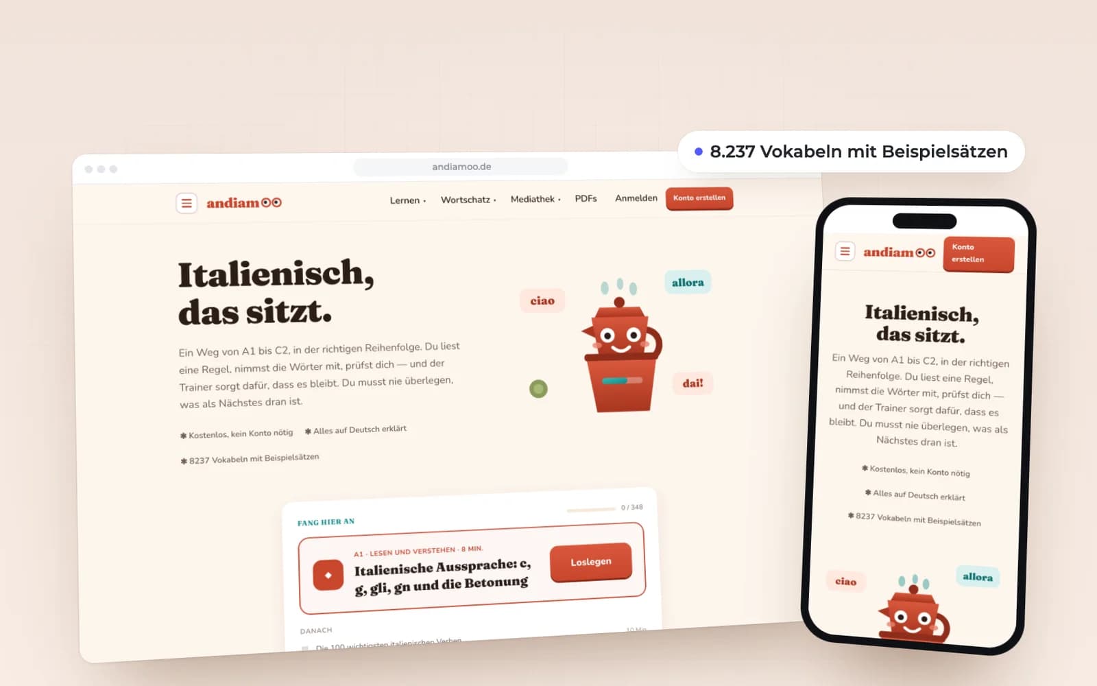 Andiamoo: Startansicht