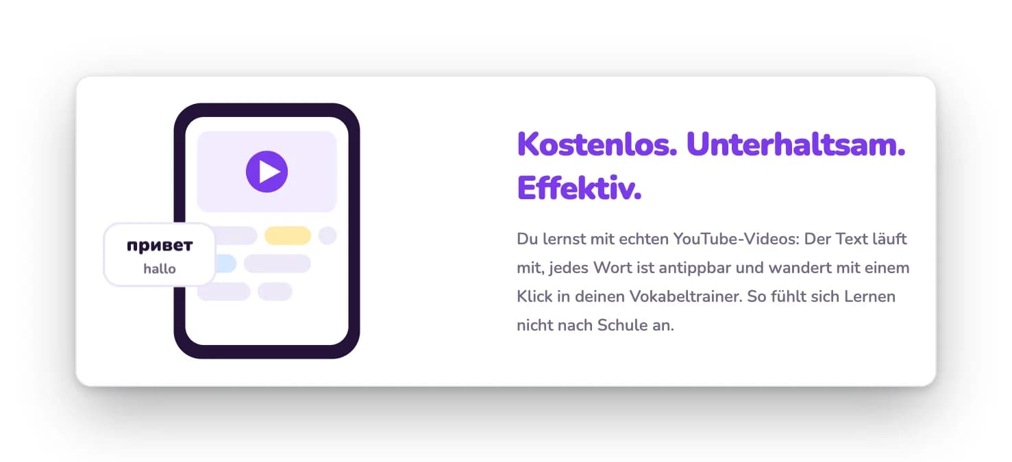 Echte Videos, jedes Wort antippbar