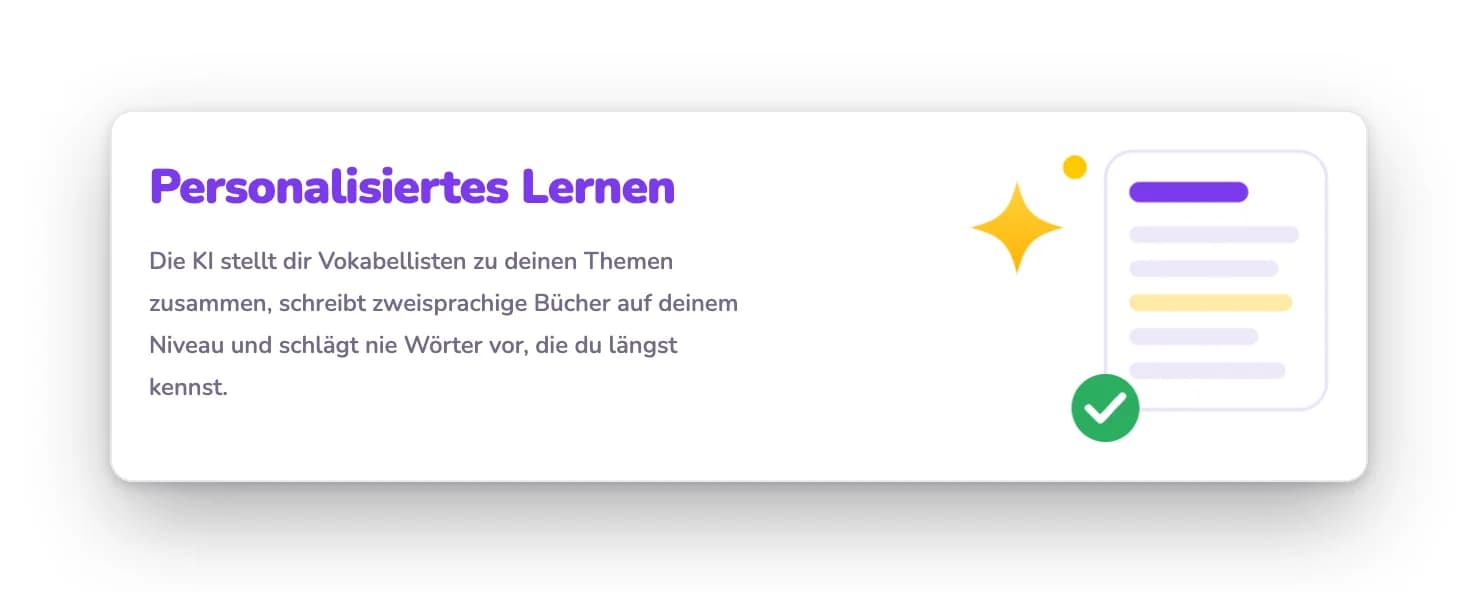 Vokabellisten und Bücher auf dem eigenen Niveau