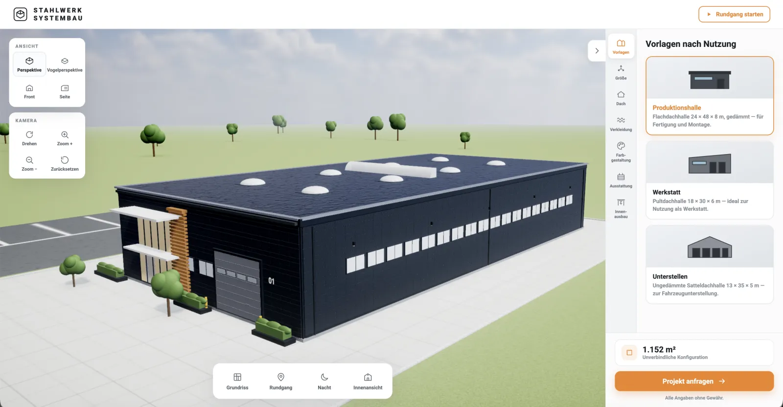 Stahlwerk Systembau: Hallenkonfigurator